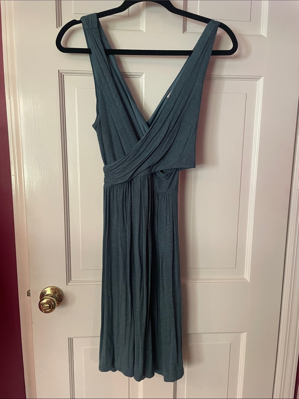 LOFT Sleeveless V-Neck Wrap Midi Dress in Slate Teal
